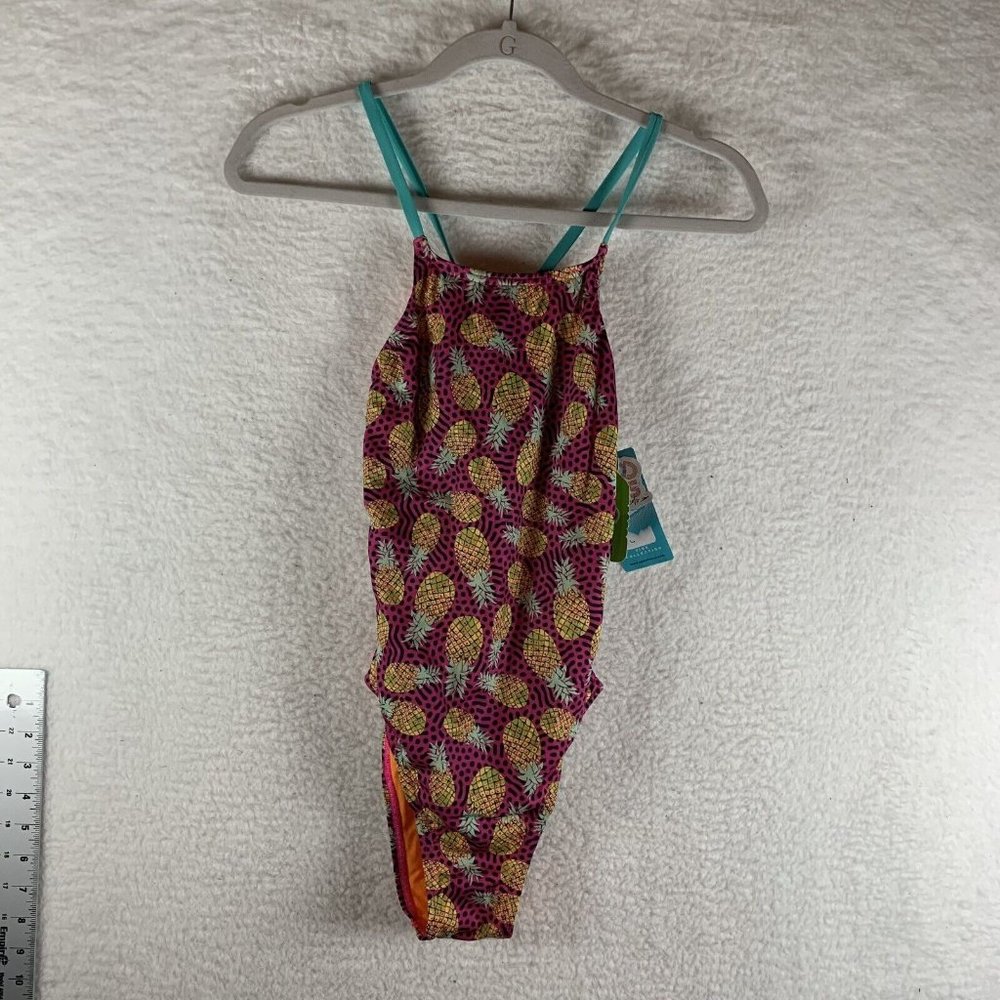 Speedo Swimsuit Womens 30 Pineapple Stretch Tie Back‎ Endurance One Piece 8080